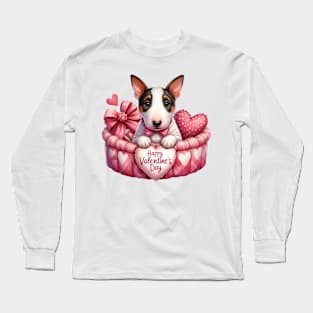 Valentine Bull Terrier Dog in Bed Long Sleeve T-Shirt